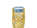 Yellow gold Fancy Blue Princess Cut Cut Milgrain Pave Diamond Engagement Ring with Four-Prong Setting_20