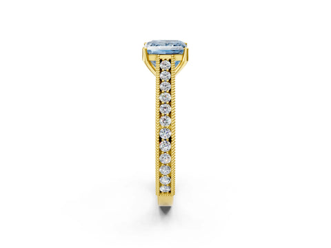 Yellow gold Fancy Blue Princess Cut Cut Pave Band Milgrain Solitaire Ring_2