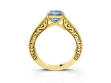 Yellow gold Fancy Blue Princess Cut Cut Pave Band Milgrain Solitaire Ring_3