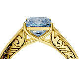 Yellow gold Fancy Blue Princess Cut Cut Pave Band Milgrain Solitaire Ring_4