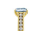 Yellow gold Fancy Blue Princess Cut Cut Pave Band Milgrain Solitaire Ring_5