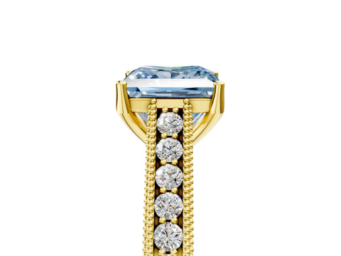 Yellow gold Fancy Blue Princess Cut Cut Pave Band Milgrain Solitaire Ring_5