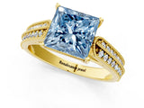Yellow gold Fancy Blue Princess Cut Cut Pave Split Shank Engagement Ring with Four-Prong Setting_1
