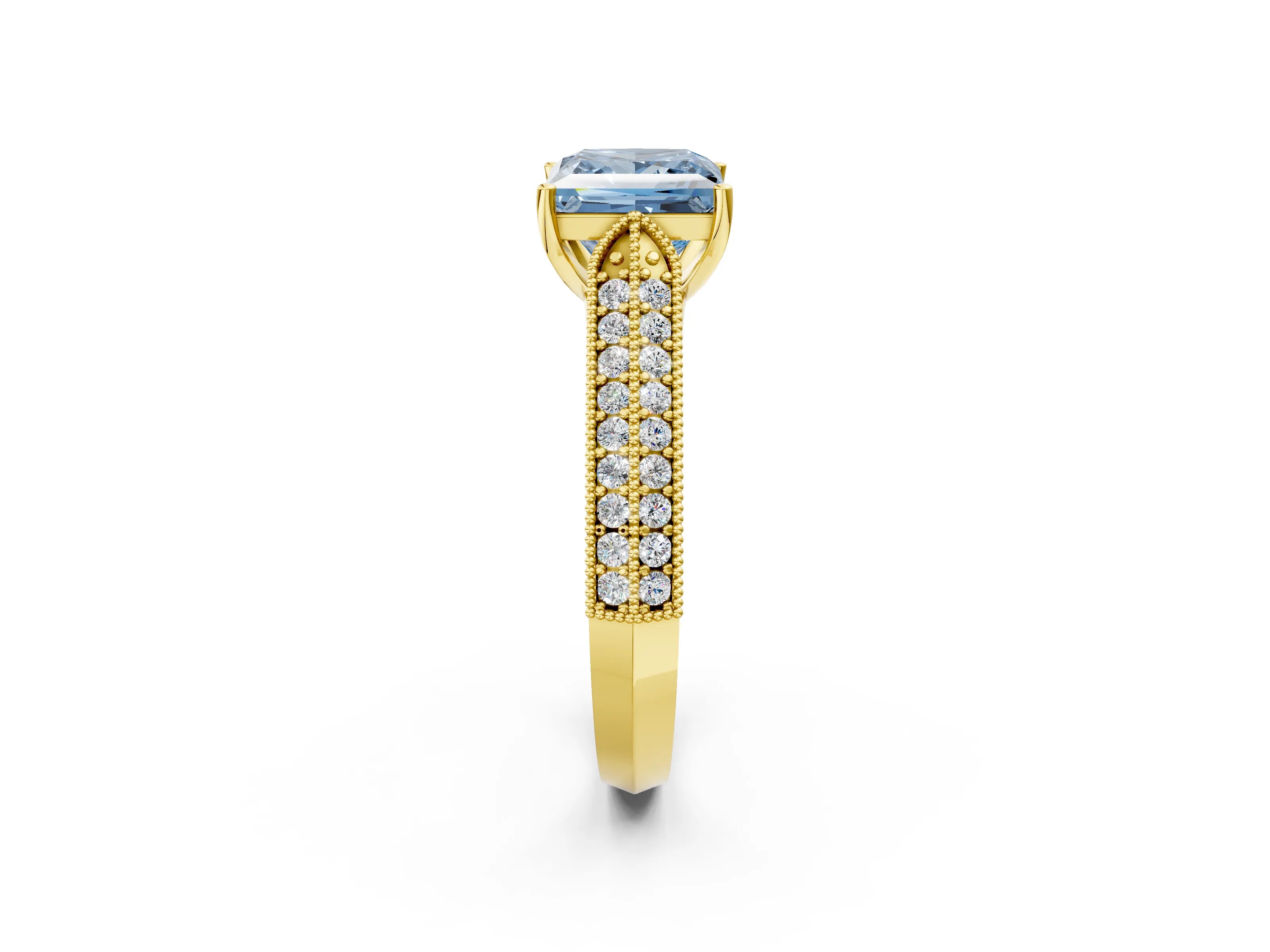 Yellow gold Fancy Blue Princess Cut Cut Pave Split Shank Engagement Ring with Four-Prong Setting_2