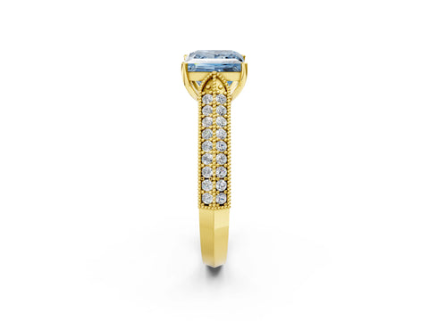 Yellow gold Fancy Blue Princess Cut Cut Pave Split Shank Engagement Ring with Four-Prong Setting_2