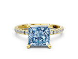 Yellow gold Fancy Blue Princess Cut Diamond Brilliant Solitaire Ring with Pavé Band and Four-Prong Setting_12