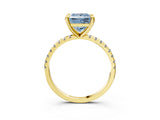 Yellow gold Fancy Blue Princess Cut Diamond Brilliant Solitaire Ring with Pavé Band and Four-Prong Setting_15