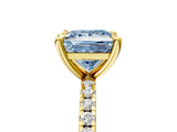 Yellow gold Fancy Blue Princess Cut Diamond Brilliant Solitaire Ring with Pavé Band and Four-Prong Setting_17