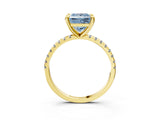 Yellow gold Fancy Blue Princess Cut Diamond Brilliant Solitaire Ring with Pavé Band and Four-Prong Setting_21