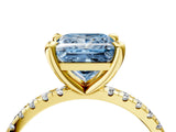 Yellow gold Fancy Blue Princess Cut Diamond Brilliant Solitaire Ring with Pavé Band and Four-Prong Setting_22