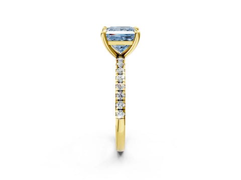 Yellow gold Fancy Blue Princess Cut Diamond Brilliant Solitaire Ring with Pavé Band and Four-Prong Setting_2