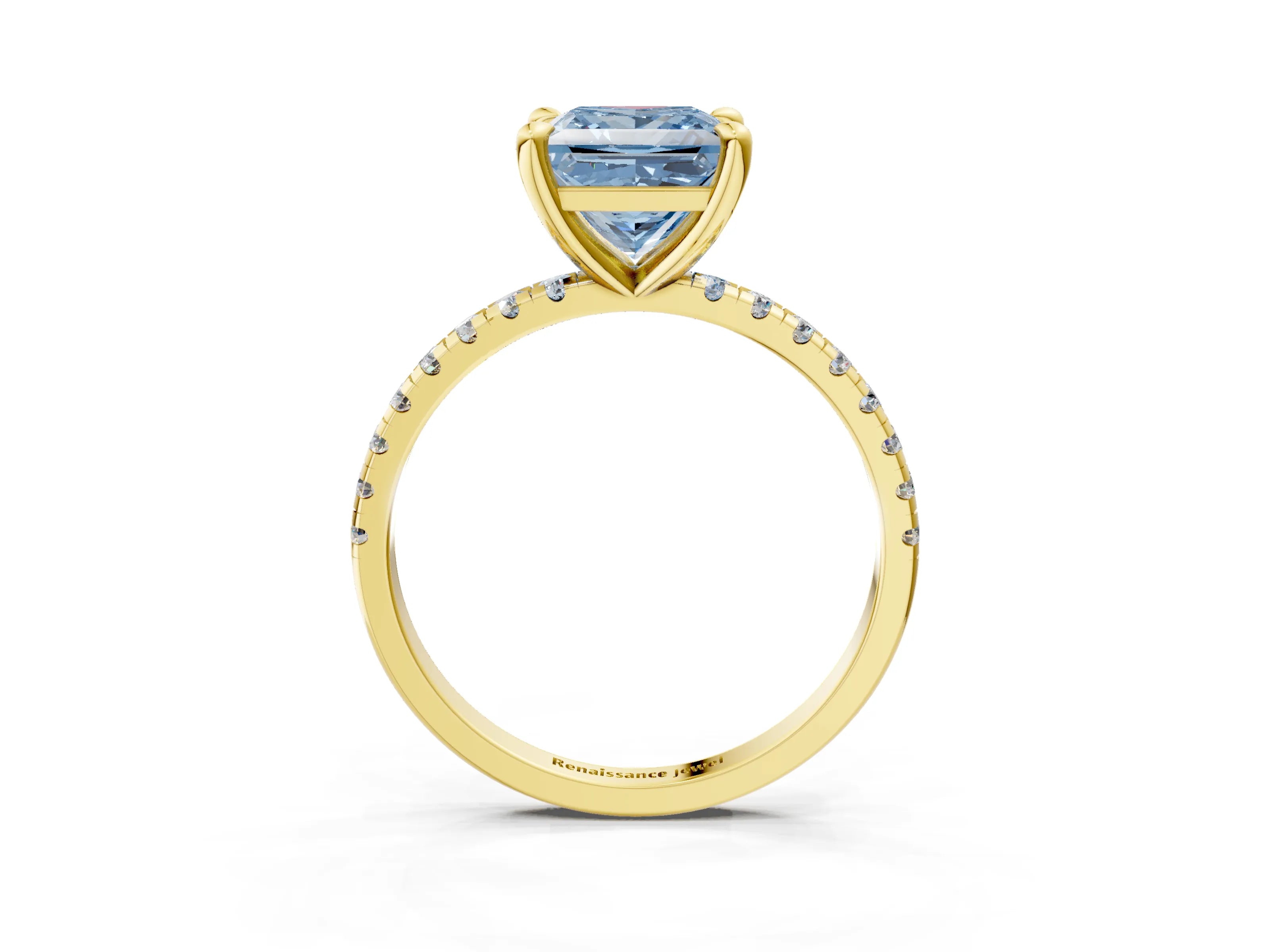 Yellow gold Fancy Blue Princess Cut Diamond Brilliant Solitaire Ring with Pavé Band and Four-Prong Setting_3