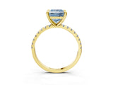 Yellow gold Fancy Blue Princess Cut Diamond Brilliant Solitaire Ring with Pavé Band and Four-Prong Setting_3
