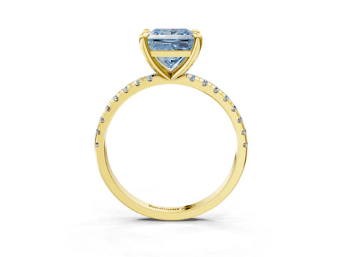 Yellow gold Fancy Blue Princess Cut Diamond Brilliant Solitaire Ring with Pavé Band and Four-Prong Setting_3