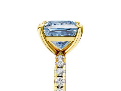 Yellow gold Fancy Blue Princess Cut Diamond Brilliant Solitaire Ring with Pavé Band and Four-Prong Setting_5