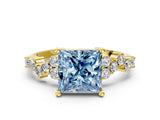 Yellow gold Fancy Blue Princess Cut Diamond Cluster Pavé Band with Four-Prong Setting_12