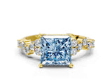 Yellow gold Fancy Blue Princess Cut Diamond Cluster Pavé Band with Four-Prong Setting_3