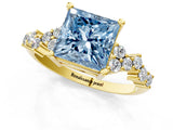 Yellow gold Fancy Blue Princess Cut Diamond Cluster Pavé Band with Four-Prong Setting_4