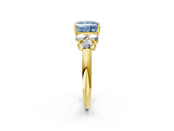 Yellow gold Fancy Blue Princess  Cut Diamond Cluster Ring with Round Accent Stones and Prong Setting on a Classic Band_51