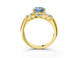 Yellow gold Fancy Blue Princess  Cut Diamond Cluster Ring with Round Accent Stones and Prong Setting on a Classic Band_52