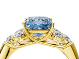 Yellow gold Fancy Blue Princess  Cut Diamond Cluster Ring with Round Accent Stones and Prong Setting on a Classic Band_53