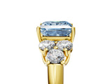 Yellow gold Fancy Blue Princess  Cut Diamond Cluster Ring with Round Accent Stones and Prong Setting on a Classic Band_54