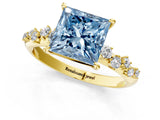 Yellow gold Fancy Blue Princess Cut Diamond Cluster Side Stone Solitaire Ring with Prong Setting_54