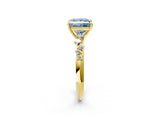 Yellow gold Fancy Blue Princess Cut Diamond Cluster Side Stone Solitaire Ring with Prong Setting_55