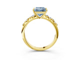 Yellow gold Fancy Blue Princess Cut Diamond Cluster Side Stone Solitaire Ring with Prong Setting_56