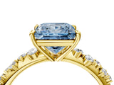 Yellow gold Fancy Blue Princess Cut Diamond Cluster Side Stone Solitaire Ring with Prong Setting_57