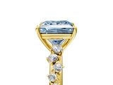 Yellow gold Fancy Blue Princess Cut Diamond Cluster Side Stone Solitaire Ring with Prong Setting_58