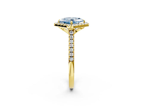 Yellow gold Fancy Blue Princess Cut Diamond Cushion Halo Ring with Pavé Band_2