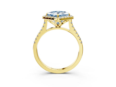 Yellow gold Fancy Blue Princess Cut Diamond Cushion Halo Ring with Pavé Band_3