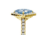 Yellow gold Fancy Blue Princess Cut Diamond Cushion Halo Ring with Pavé Band_5