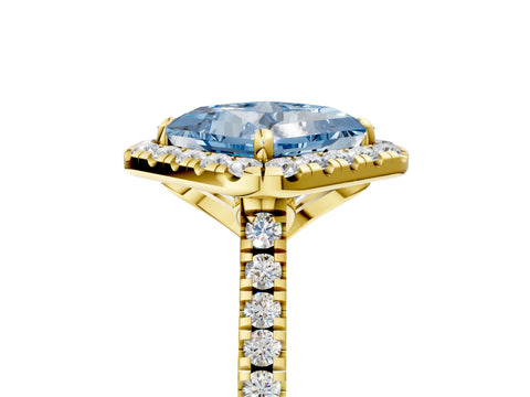 Yellow gold Fancy Blue Princess Cut Diamond Cushion Halo Ring with Pavé Band_5