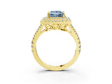 Yellow gold Fancy Blue Princess Cut Diamond Double Halo Ring with Pavé Band and Prong Setting_92