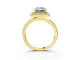 Yellow gold Fancy Blue Princess Cut Diamond Double Halo Ring with Split Shank and Four-Prong Setting_15