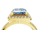 Yellow gold Fancy Blue Princess Cut Diamond Double Halo Ring with Split Shank and Four-Prong Setting_16