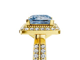 Yellow gold Fancy Blue Princess Cut Diamond Double Halo Ring with Split Shank and Four-Prong Setting_17