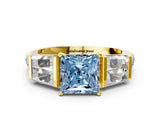 Yellow gold Fancy Blue Princess Cut Diamond Engagement Ring with Baguette Side Stones and Channel Set Band_20