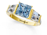 Yellow gold Fancy Blue Princess Cut Diamond Engagement Ring with Baguette Side Stones and Channel Set Band_21