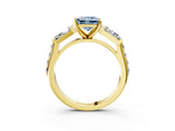 Yellow gold Fancy Blue Princess Cut Diamond Engagement Ring with Baguette Side Stones and Channel Set Band_23