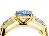 Yellow gold Fancy Blue Princess Cut Diamond Engagement Ring with Baguette Side Stones and Channel Set Band_24