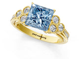 Yellow gold Fancy Blue Princess  Cut Diamond Engagement Ring with Bezel Set Round Side Stones and Prong Setting_50