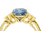 Yellow gold Fancy Blue Princess  Cut Diamond Engagement Ring with Bezel Set Round Side Stones and Prong Setting_53
