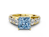 Yellow gold Fancy Blue Princess  Cut Diamond Engagement Ring with Pavé Band and Four-Prong Setting_3