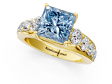 Yellow gold Fancy Blue Princess  Cut Diamond Engagement Ring with Pavé Band and Four-Prong Setting_4