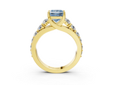 Yellow gold Fancy Blue Princess  Cut Diamond Engagement Ring with Pavé Band and Four-Prong Setting_6