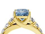 Yellow gold Fancy Blue Princess  Cut Diamond Engagement Ring with Pavé Band and Four-Prong Setting_7
