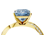 Yellow gold Fancy Blue Princess Cut Diamond Engagement Ring with Side Stone Accents and Four-Prong Setting_100